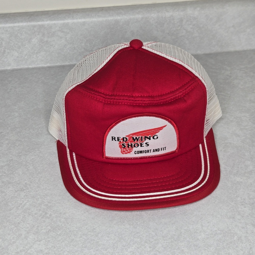 Vintage 80s Red Wing Shoes Patch Mesh Snapback Trucker Hat Cap Made in USA‎ Boot